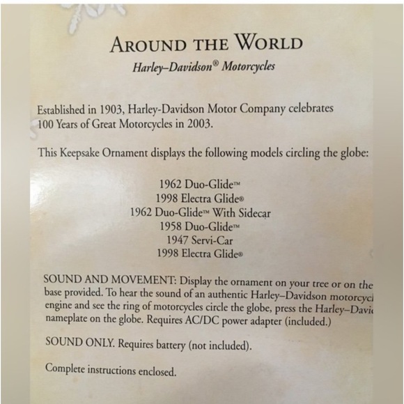 2003 Hallmark Keepsake Ornament 'Around the World' Harley-Davidson Motorcycles - Picture 4 of 5